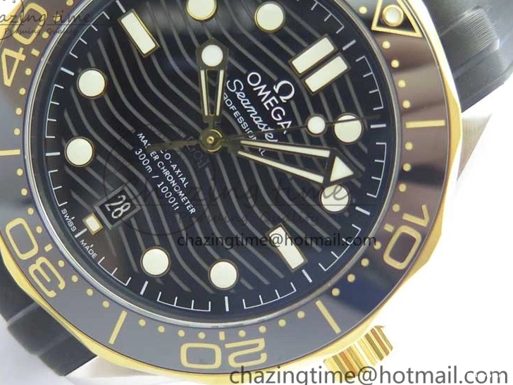 0218 Seasonal 2018 Seamaster Diver 300M SS YG VSF 1:1 Best Edition YG Bezel Black Dial on Black Rubber Strap A 7934